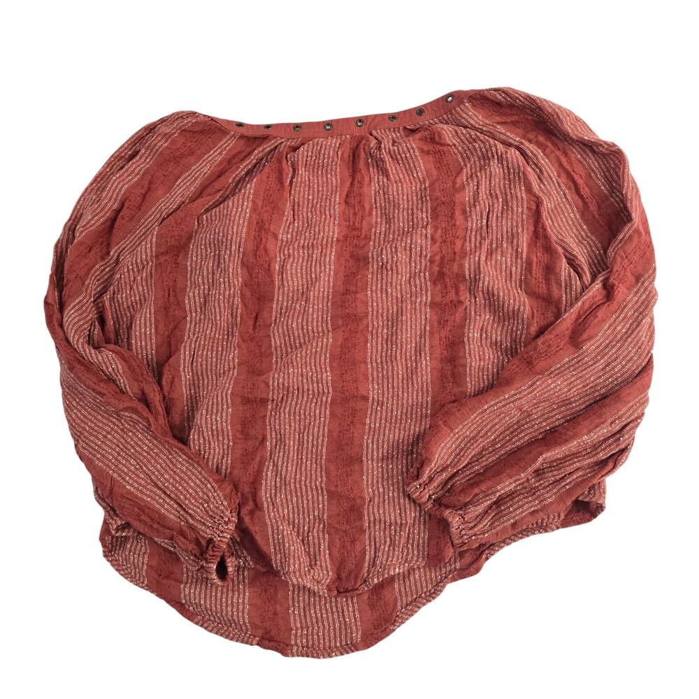 Free People‎ Women’s Striped Peasant Blouse Boho Long Sleeve Rust Red Size Small